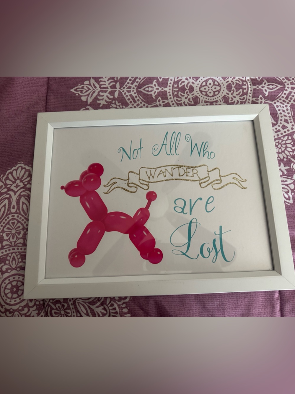 Framed Balloon Dog Wall Art - Pink and Teal